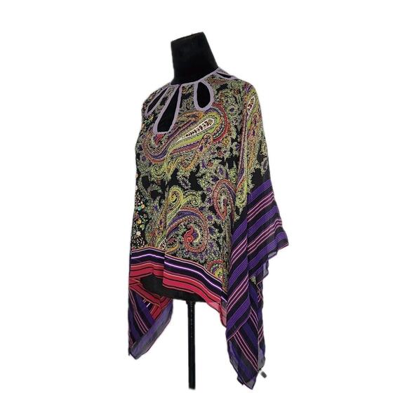 ETRO Paisley Floral Silk Kaftan Poncho Top W/ Key Holes Women's One Size Euc - Picture 2 of 8